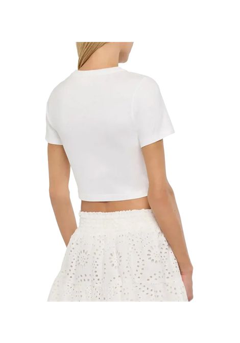 T-shirt Mc2 Saint Barth Nives donna NIVES06016H Bianca cotone cropped girocollo scritta ricamata MC2 SAINT BARTH | T-shirt | NIVES06016H01N